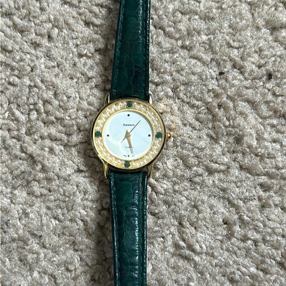 Rumors women’s vintage forest green/gold genuine leather‎ adjustable watch